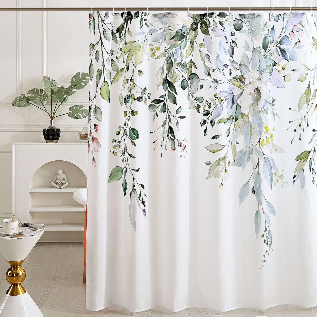 Plant Leaves Shower Curtain Sets Waterproof Floral Shower Curtain Leaves Fabric Cloth Bathroom Curtains With Hooks