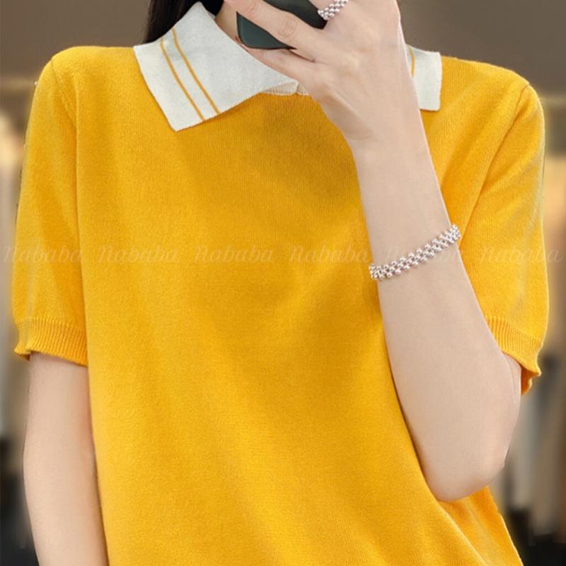 Navava Women Lovely Fresh Short Sleeve Collar Knit Nk2070