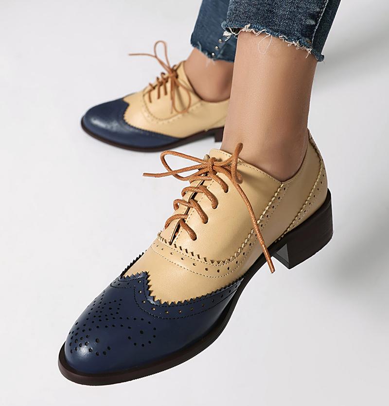 Retro Classic Mix Colors Oxford Shoes Women Brogue Shoes Lace Up Casual Shoes Footwear Sneaker