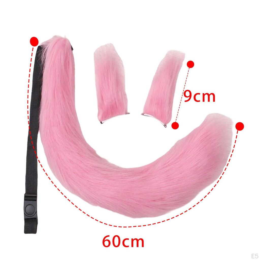 3Pcs Plush Ears and Tail Set Adjustable for Carnival Halloween Dress Women Girls