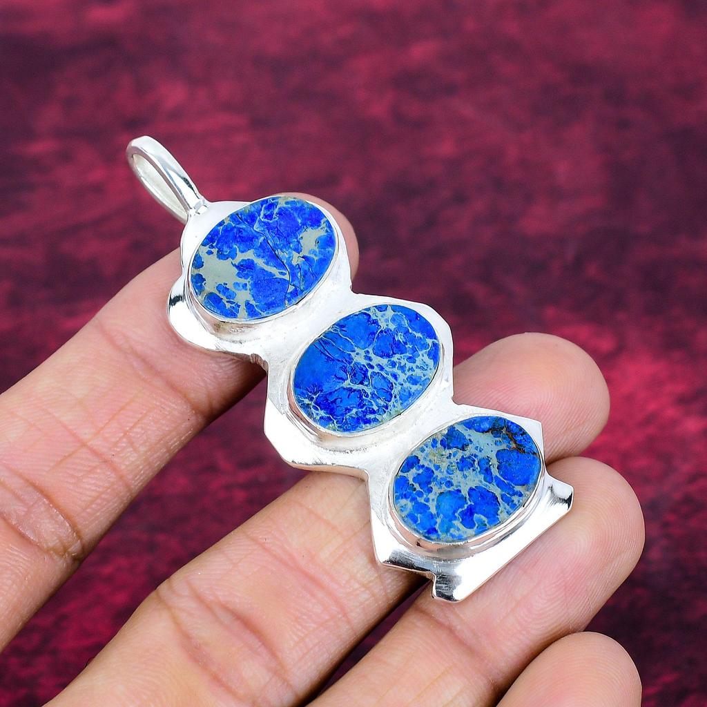 Blue Sea Sediment Jasper 925 Solid Sterling Silver Pendant, Handmade Gemstone Pendant Jewelry, Gifts For Wife Brand New Pendant