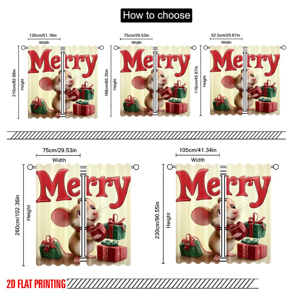 2pcs 2D flat printing Merry Christmas Party Curtains Christmas Mouse_ Versatile Durable Polyester Without Electricity Holiday