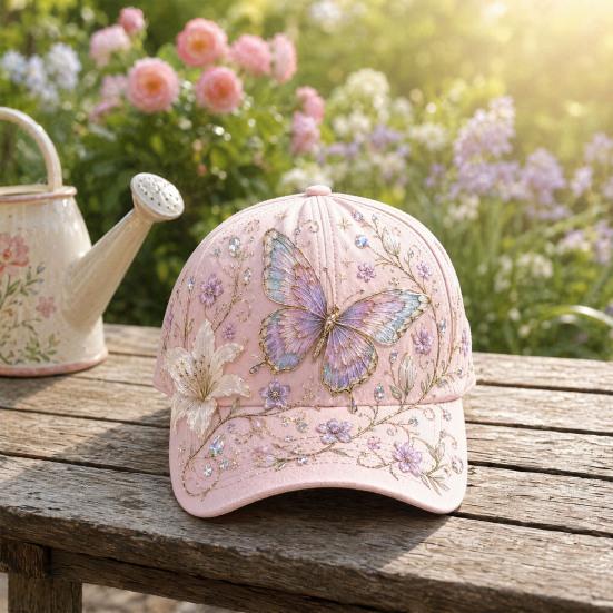 Baseballpet voor Dames, Baseballpet met Geborduurde Bloemen- en Vogelpatroon, Verstelbare Pasvorm Tuinzonnehoed voor Lente Zomer Buiten