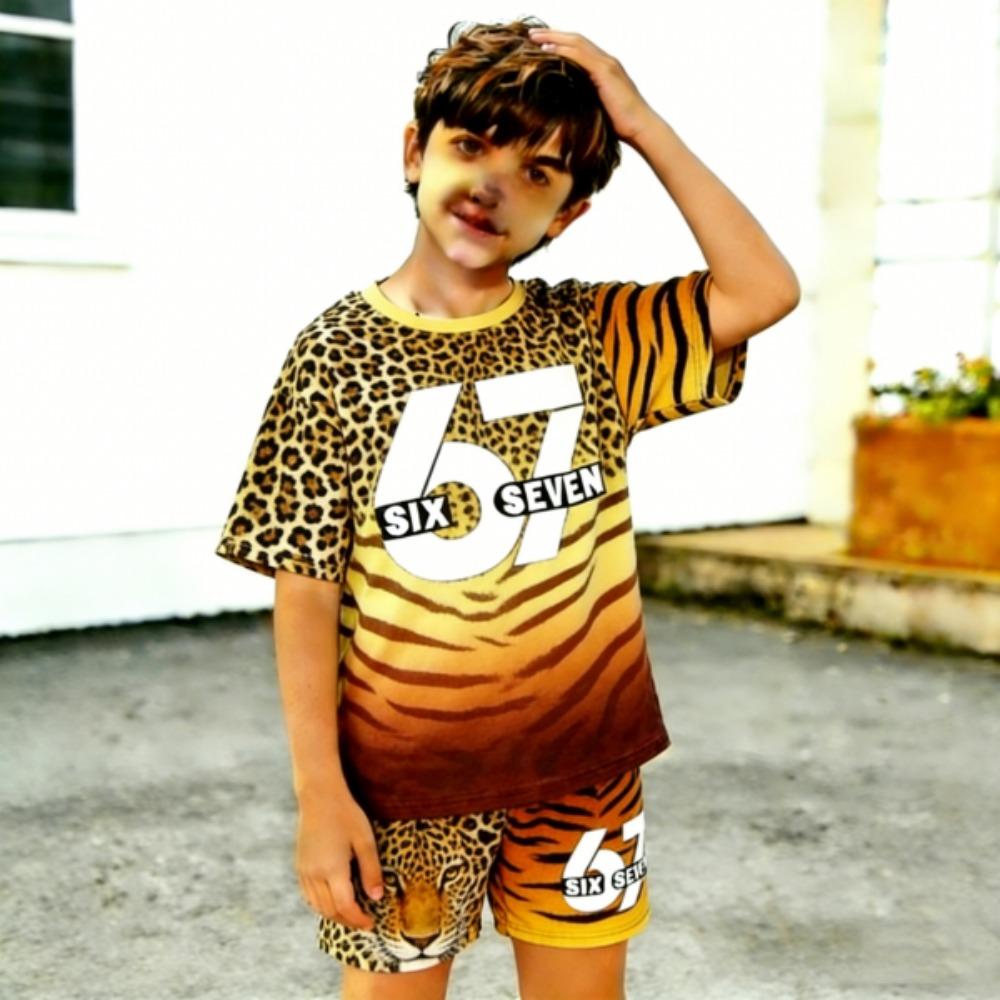 

Leopard Men s Clothing 67 Gradient Printed Men s T-shirt and Shorts 2 Piece Set Summer Casual Outfit for Men s and Women s Top XXS