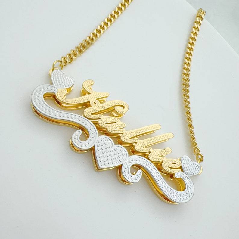 Custom Name Double Layers Pendant Necklace 3d 18K Gold Stainless Steel Chain Cuban Link Name Necklace Fashion Pendant Necklaces