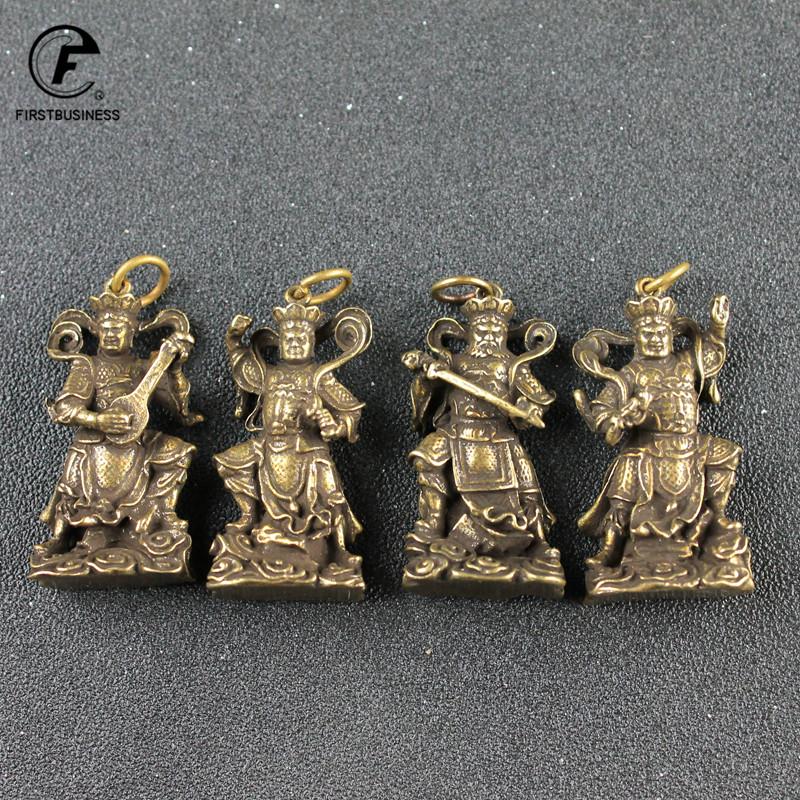 Vintage Copper Four Law Enforcement God Buddha Statue Keychains Pendants Small Ornaments Lucky Home Decor Desktop Decorations