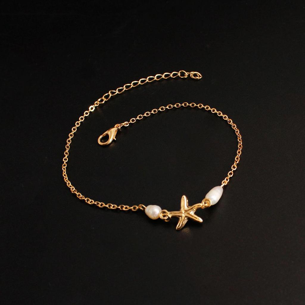 Minimalist Beach Pearl Starfish Tassel Anklet - European & American Style