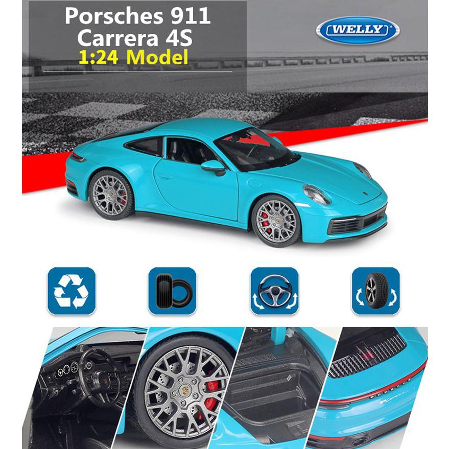 1/24 Welly Porsche 911 Carrera 4S Coupe Model de mașină sport din aliaj turnate sub presiune Vehicule de jucărie din metal Model de mașină de simulare Cadouri pentru copii