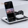 4 in 1 Wireless Charger Stand with Alarm Clock & Night Light Foldable Fast Charging Dock One-Key Lifting Smartwatch Charging Stand for IPhone