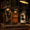 Vintage Style Witch Party Supplies Wooden Figurine, Halloween Statues with Rustic Home Decor Broom Pumpkin Black Cat, Fall Farmhouse Tabletop