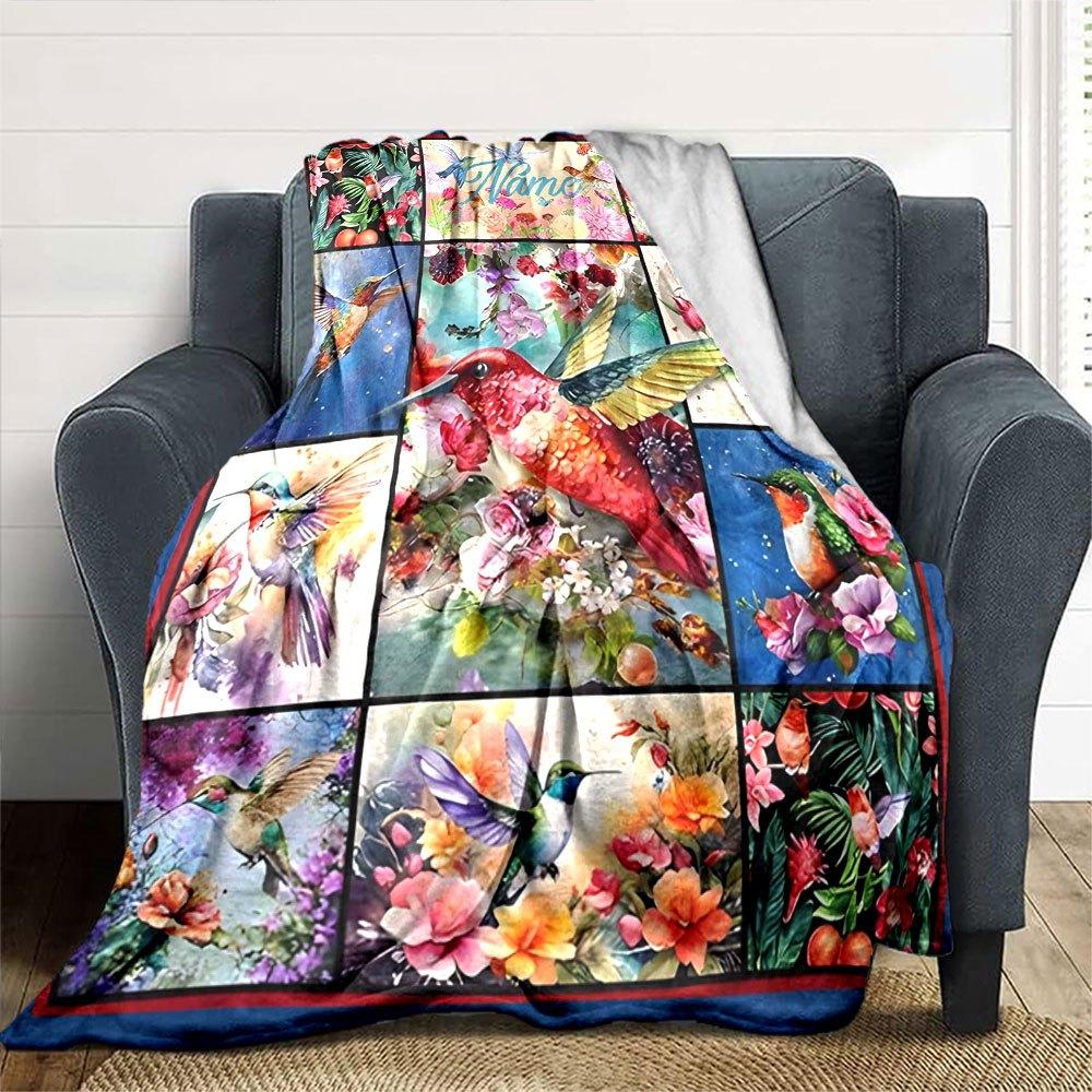 Hummingbird Haven Throw Customizable Blanket Personalized Name Comfortable Texture Throw For Sofa Couch Office Bed Picnics Ideal For All Seasons