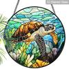 2D Flat Stained Glass Marine Themed Turtle Window Decoration, 7.87inches Colored Glass Plate with Chain, Charming Summer Sun Catcher Home Decor