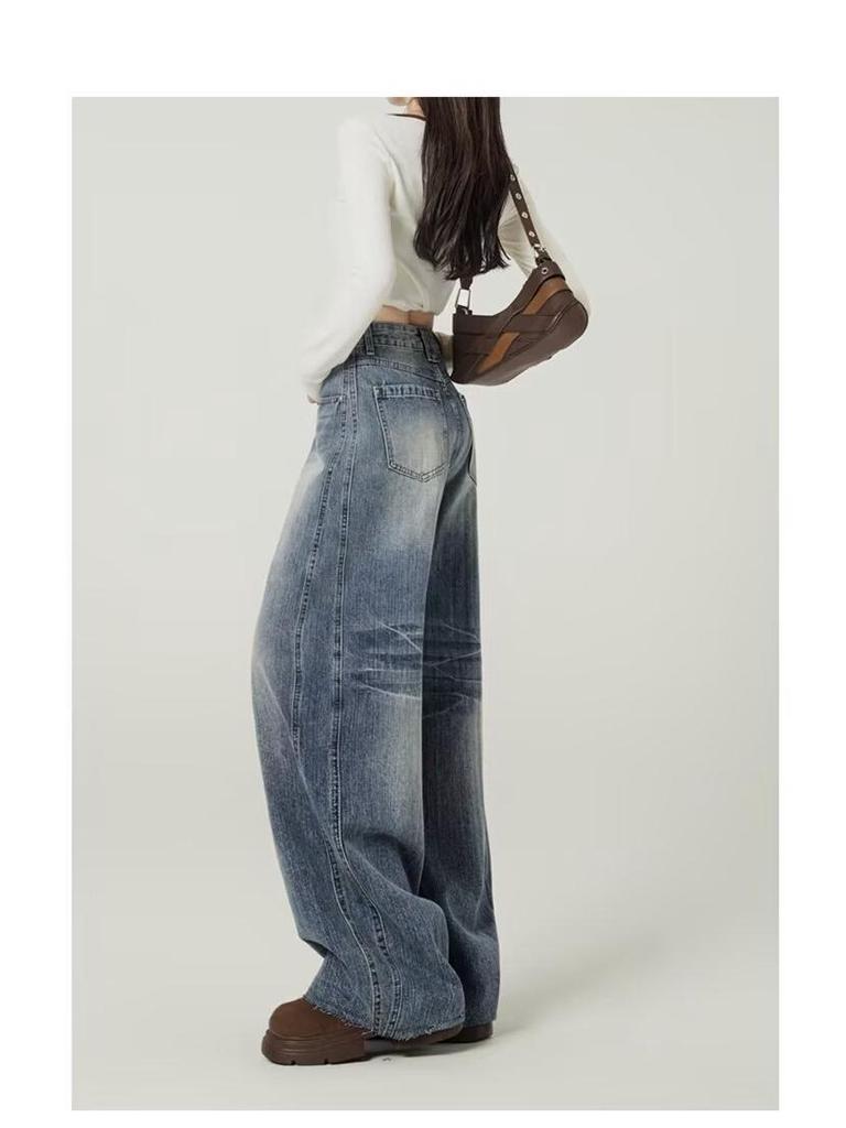 Jeans de Mujer 2026 Primavera de Cintura Alta Pierna Ancha - Estilo Retro, Adelgazantes, de Longitud al Suelo Estilo Guadaña