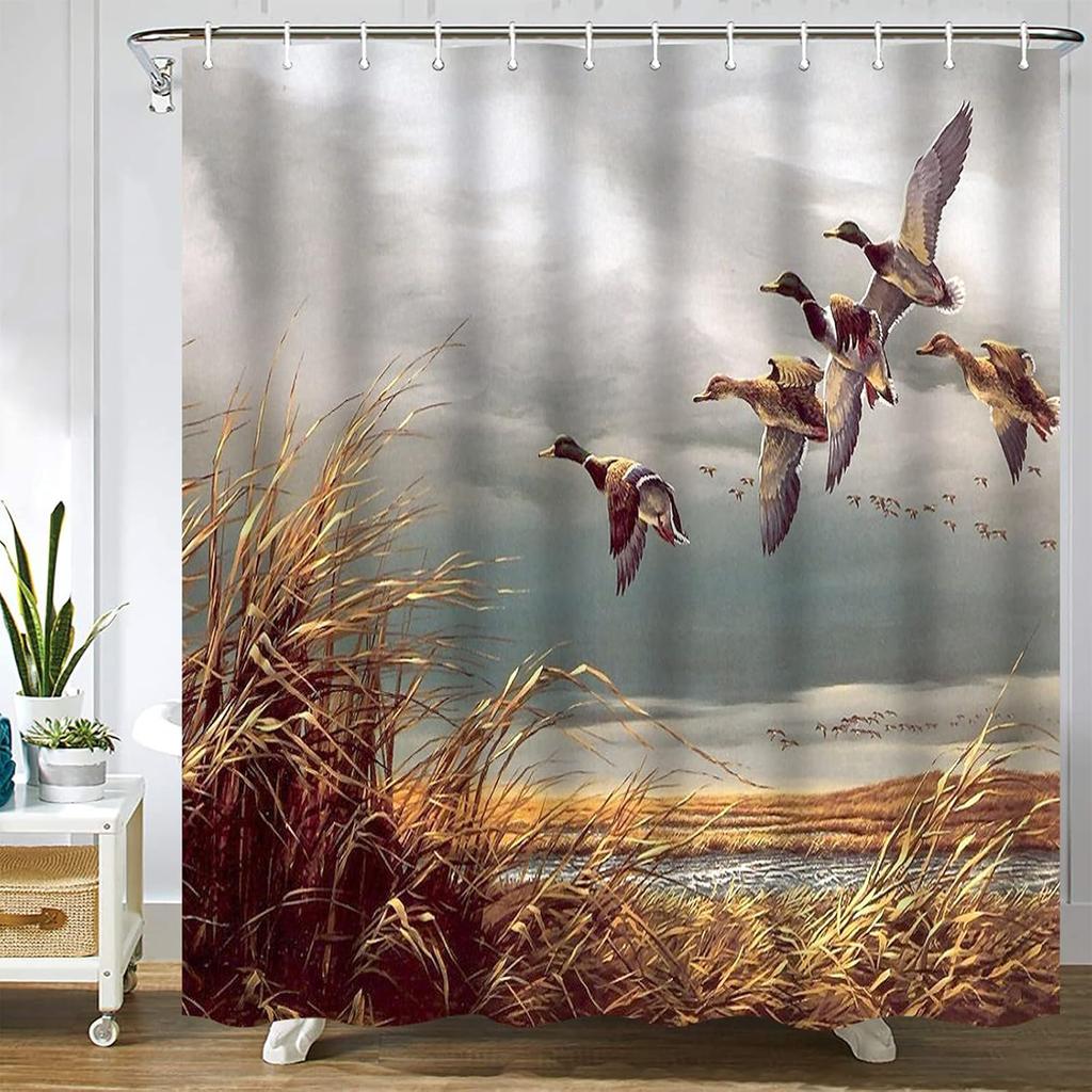 Hunting Flying Wild Ducks Shower Curtain,Bath Curtains Bathroom Decor Sets with Hooks Shower Bath Curtain for Bathroom