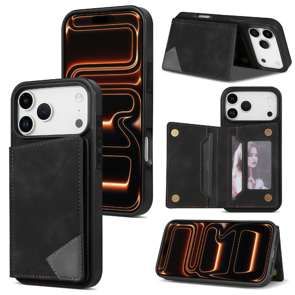 For iPhone 17 Pro Case Line Imprinted Color Splicing Leather Phone Cover