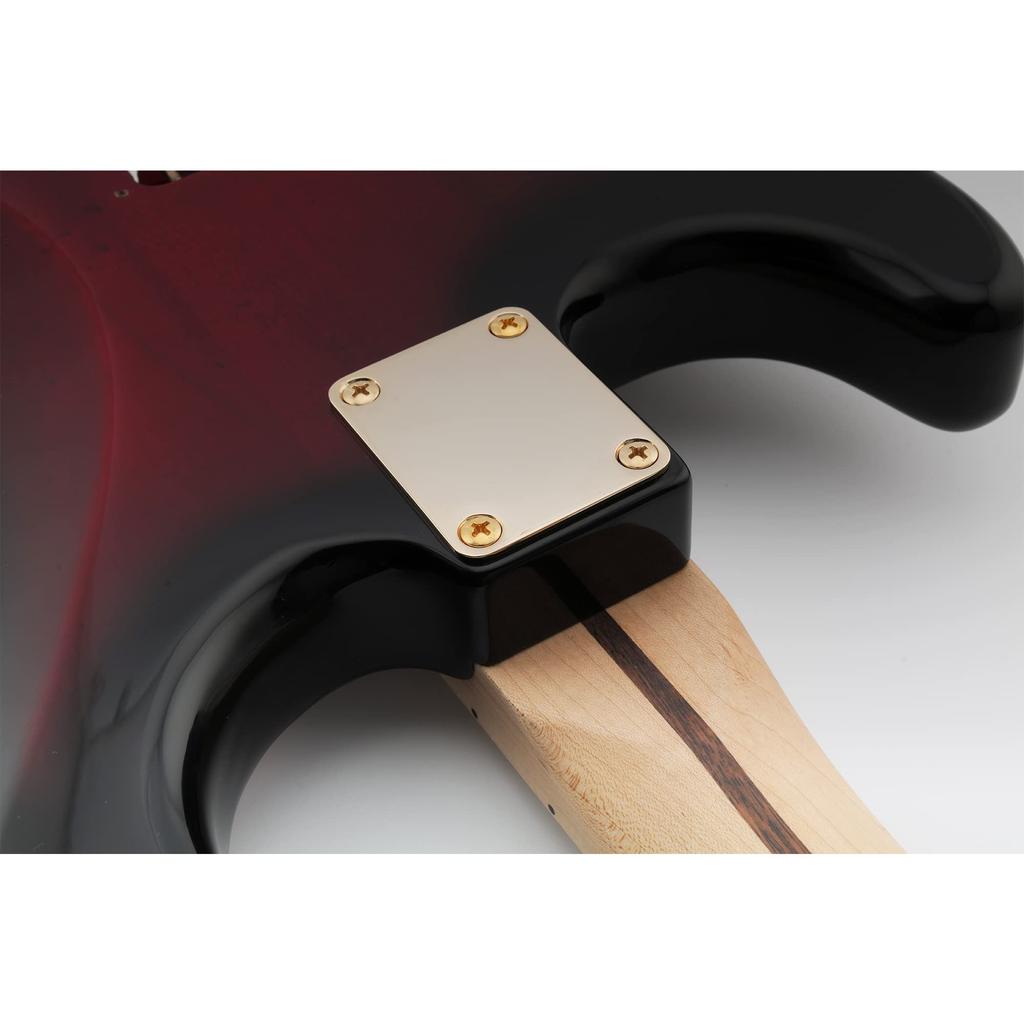 Musiclily Pro Guitar Neck Plate, Steel, 4-Point Fastening, for Electric Guitars and Basses, Gold