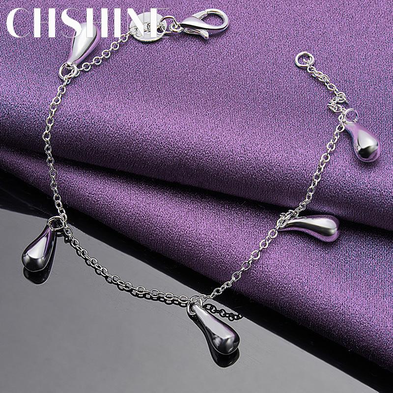 CHSHINE 925 Sterling Silver Water Drop Pendant Bracelet Fashion Charm Jewelry 20CM 8inches