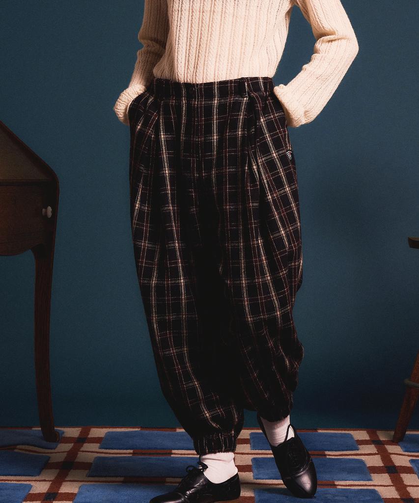 Soipeuyukaen Check Pattern Easy Baggy Elastic Jogger Pants