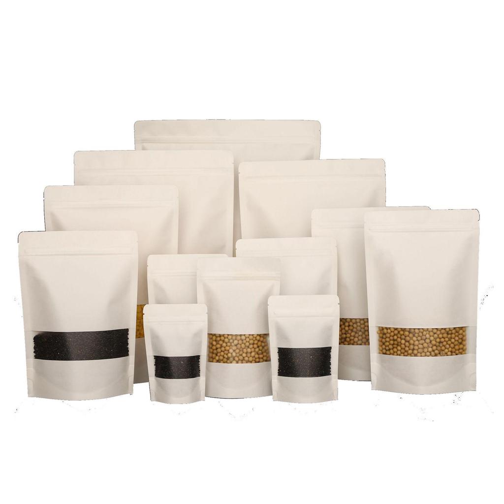 White Kraft Self-Seal Window Bags for Tea and Food Packaging