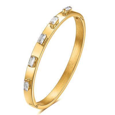 Ins Retro Titanium Steel Moda Simples Abertura 6mm Pulseira de Zircão Incrustada Feminina
