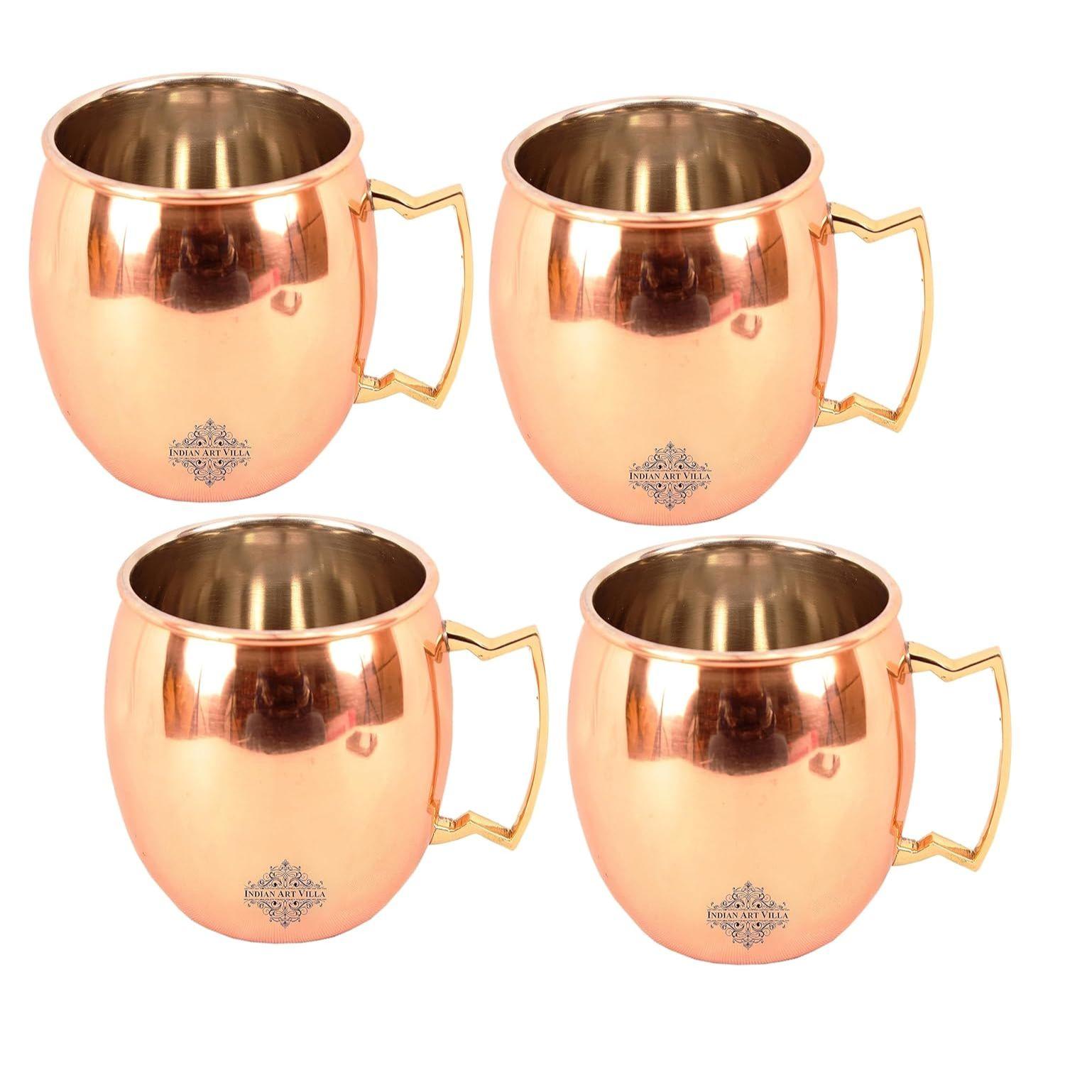 

Pure Copper Round Shaped Plain Design Moscow Mule Beer Mug Cup, Volume-530ML, Set of 4