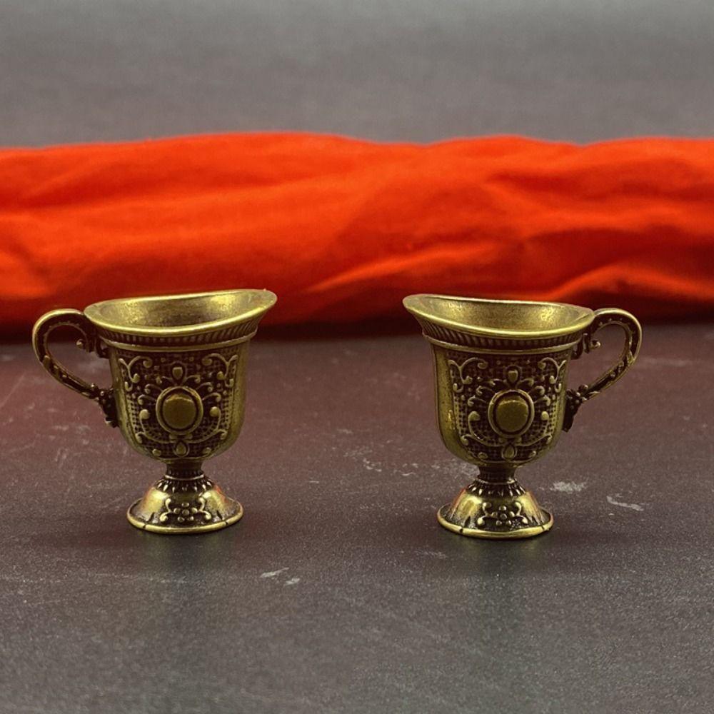 European Style Antique Teacup Ornaments Carved Holy Water Cup Cute Copper Teacup  Home Decor