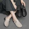 Fashion Summer Slippers for Women 2025 New Genuine Leather Woven Closed-toe Casual French Sandal Female Large-size Hollow Beach
