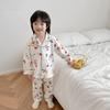 Kids Cotton Long Sleeve Pajama Set With Collar Soft Breathable Sleepwear Home Wear
