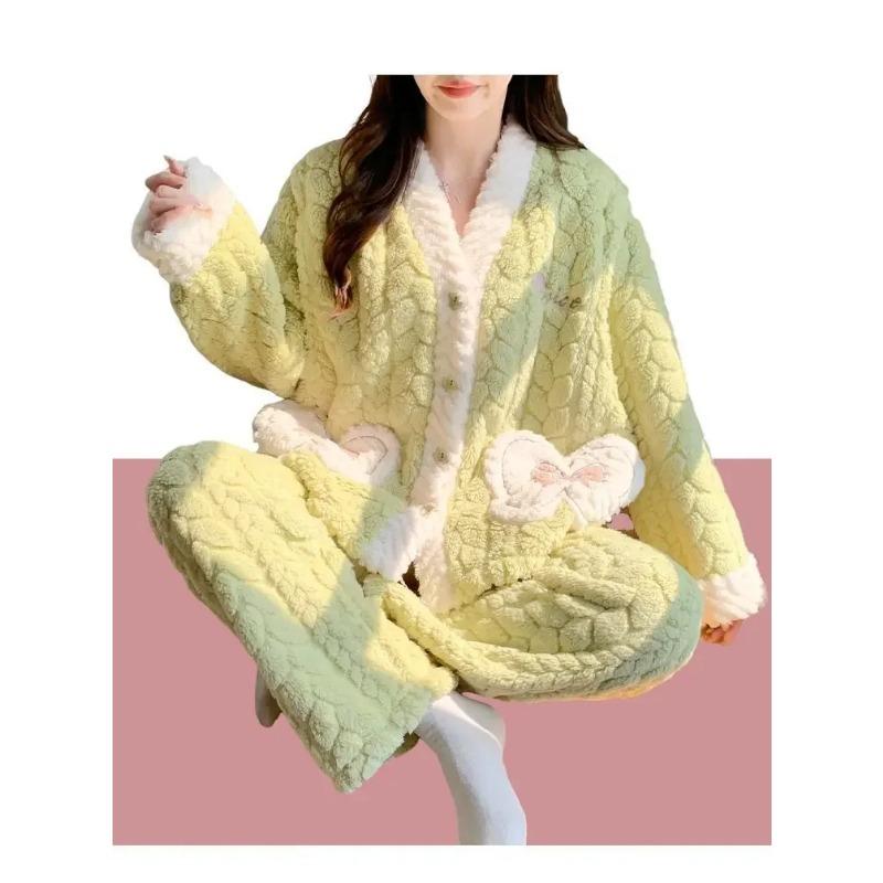 Coral Velvet Moon Clothing Autumn Winter Postpartum Pregnancy Pregnant Women Pajamas Thick and Velvet Maternity Nursing Home Set