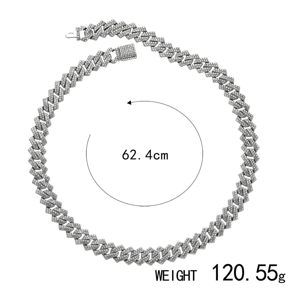 Exaggerated Personality Punk Cuban Chain Alloy Rhinestone Necklace Bracelet Direct Sales