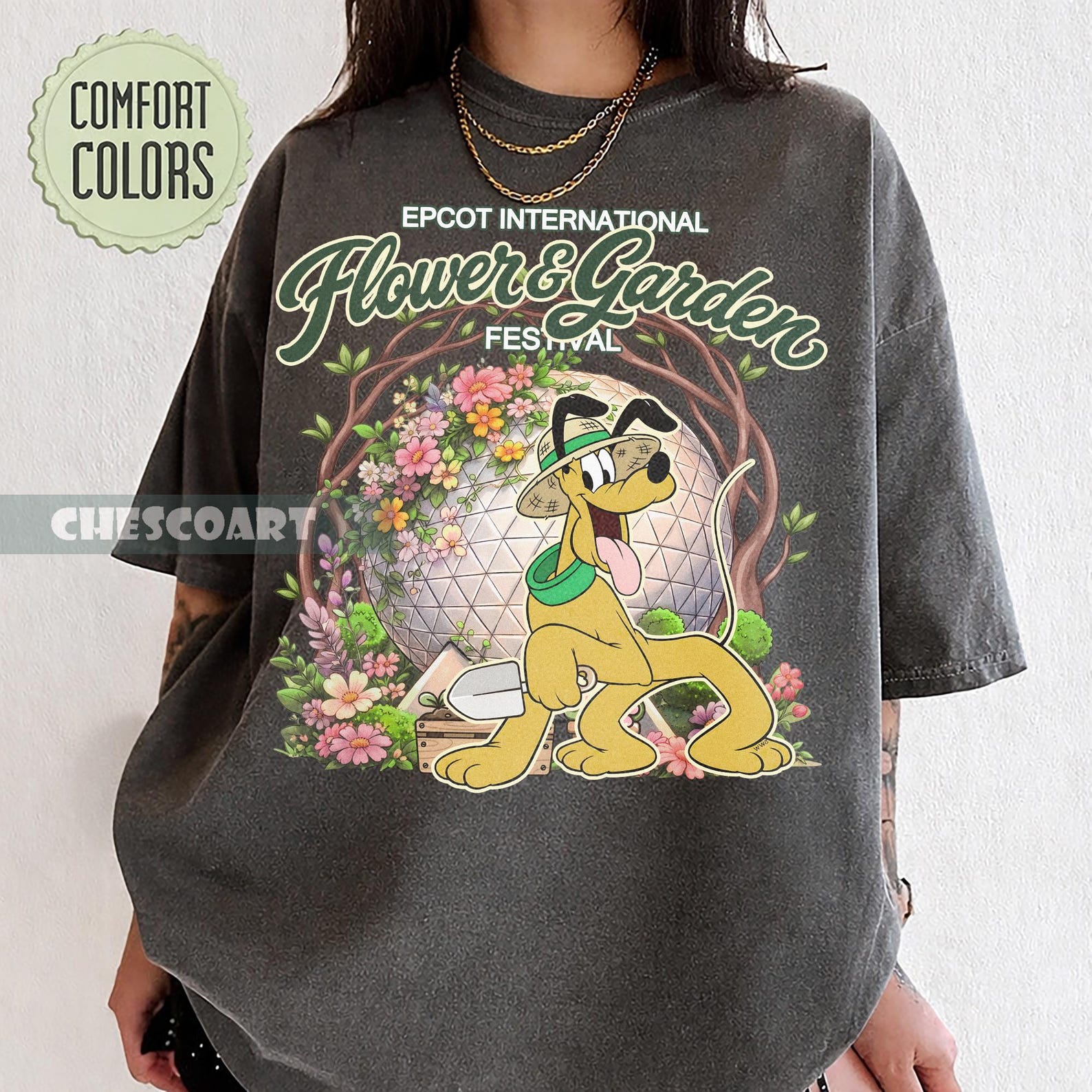 Pluto Dog EPCOT Flower Garden Festival Shirt, Floral Spring Tee 4XL