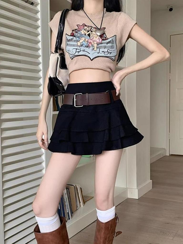 Women's Denim Mini Skirt Y2K Style Vintage Ruffled Shorts Skirt High Waist Korean Fashion Clothing