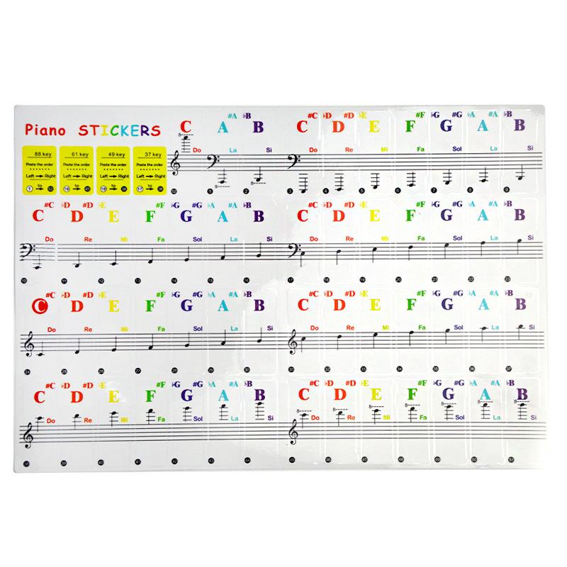 

Colourful Transparent piano keyboards sticker Removable Piano Stickers 49/61/76/88 Key Stave Note Sticker Symbol for beginners