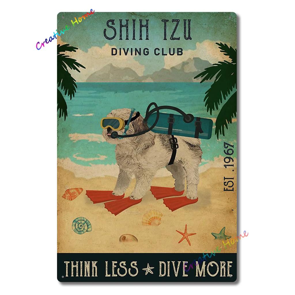 Dog Metal Tin Sign Shih Tzu Co. Bath Soap Wash Your Paws Printed Poster Bathroom Toilet Living Room Home Art Wall Decor 8X12inch
