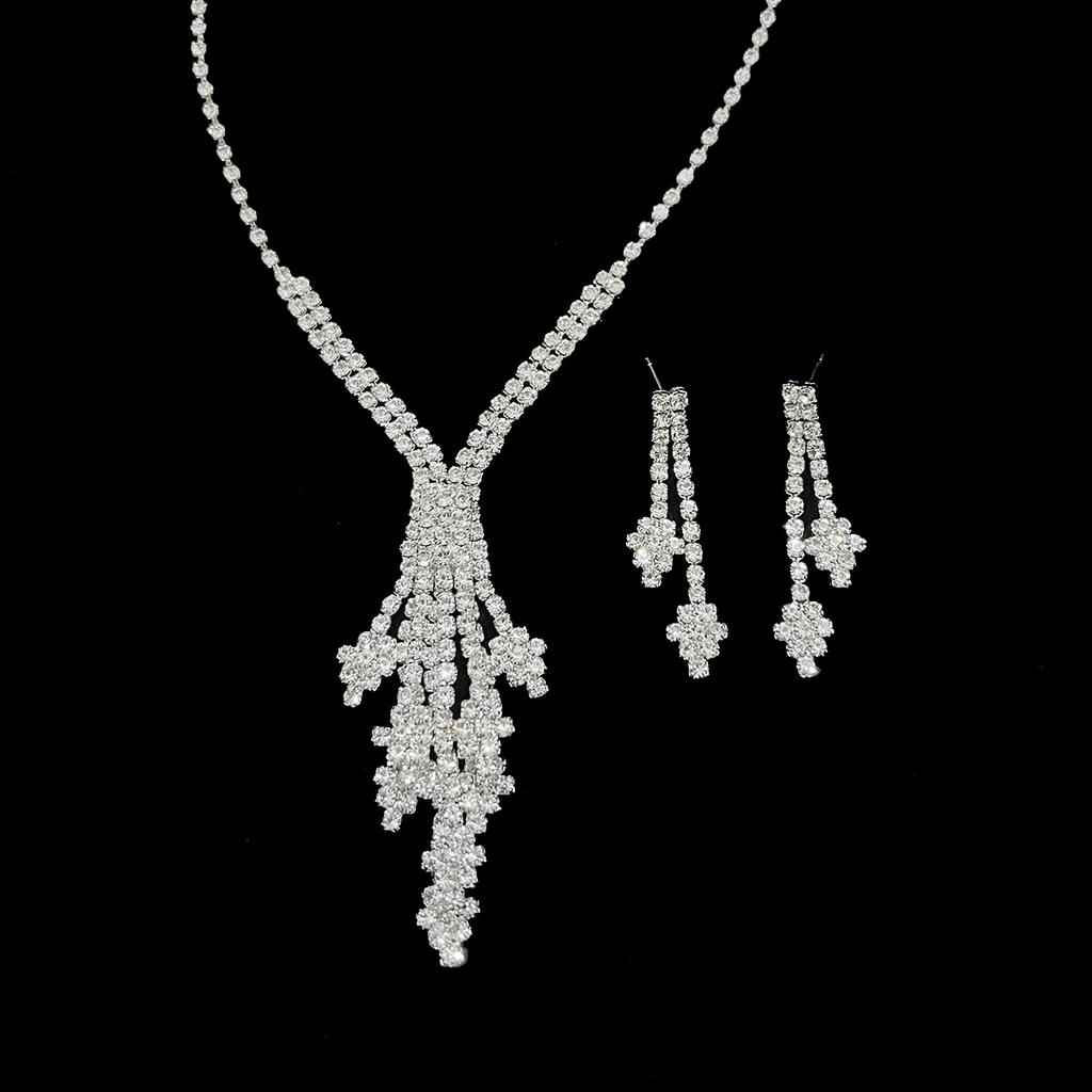 New Sparkling Diamond Cross Bridal Necklace Earrings Two-piece Wedding Banquet Jewelry Set Wedding Dress Accessories