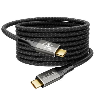 ZIKNYDO 5m - 240W'a Kadar Veri Aktarım Hızlarını Destekler Video USB Kablosu MacBook iPad ve Dell USB-C USB-C Kablosu, 20Gbps, Şarj, 8K@30Hz,