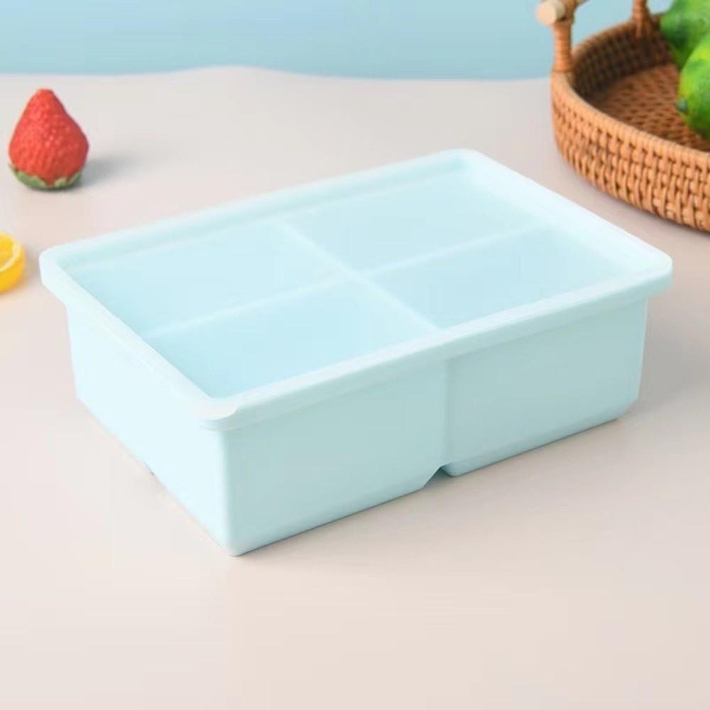 New Silicone Ice Making Mold Leak Proof Lid 4 Grid Food Freezing Molds Square Shape Large Capacity Ice Cube Tray Kitchen Use
