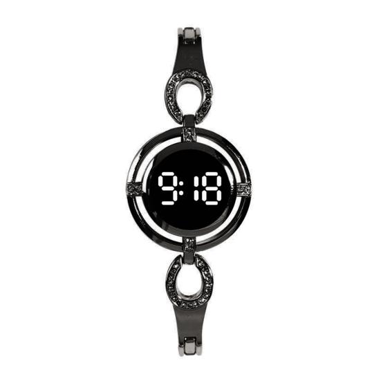 

Женские наручные часы с круглым циферблатом, светодиодным ночником, сенсорным экраном, точным отображением времени, устойчивой к царапинам гладкой поверхностью, электронные часы для ежедневного использования чёрный