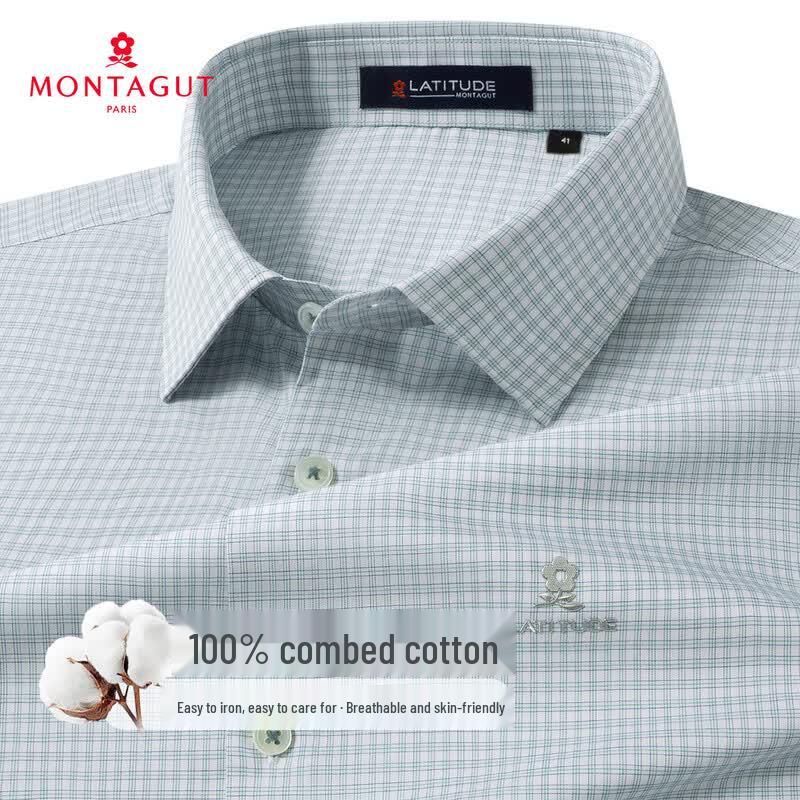 

MONTAGUT Men s Summer Easy-Iron Plaid Short Sleeve Shirt 43