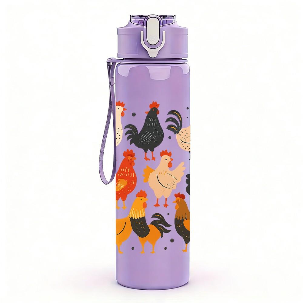 1PC Farm Chicken Group Cartoon 750ml Color Plastic Sports Water Bottle Leakproof Flip Straw Lid Suitable for Sports Office Home Use