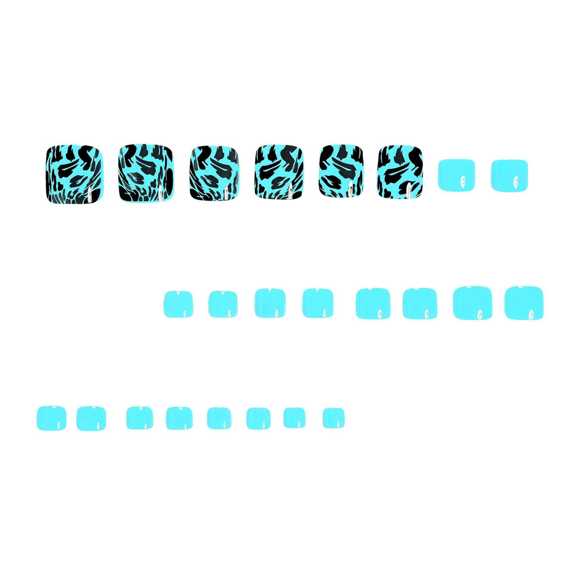 European and American blue leopard print toenails, fresh and versatile nail art, fake nail set