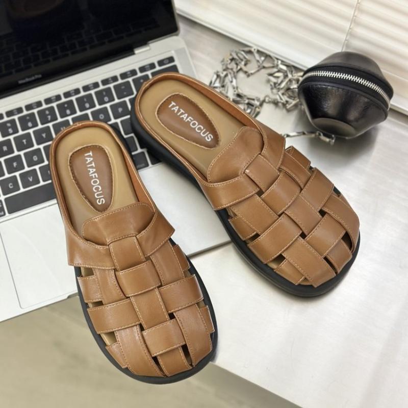 

Тканые туфли-шлепанцы с открытым носком для женщин, Толстая подошва, Без каблука, Идеально подходят для лета и весны, Модные полушлепанцы с закрытым носком 40 коричневый