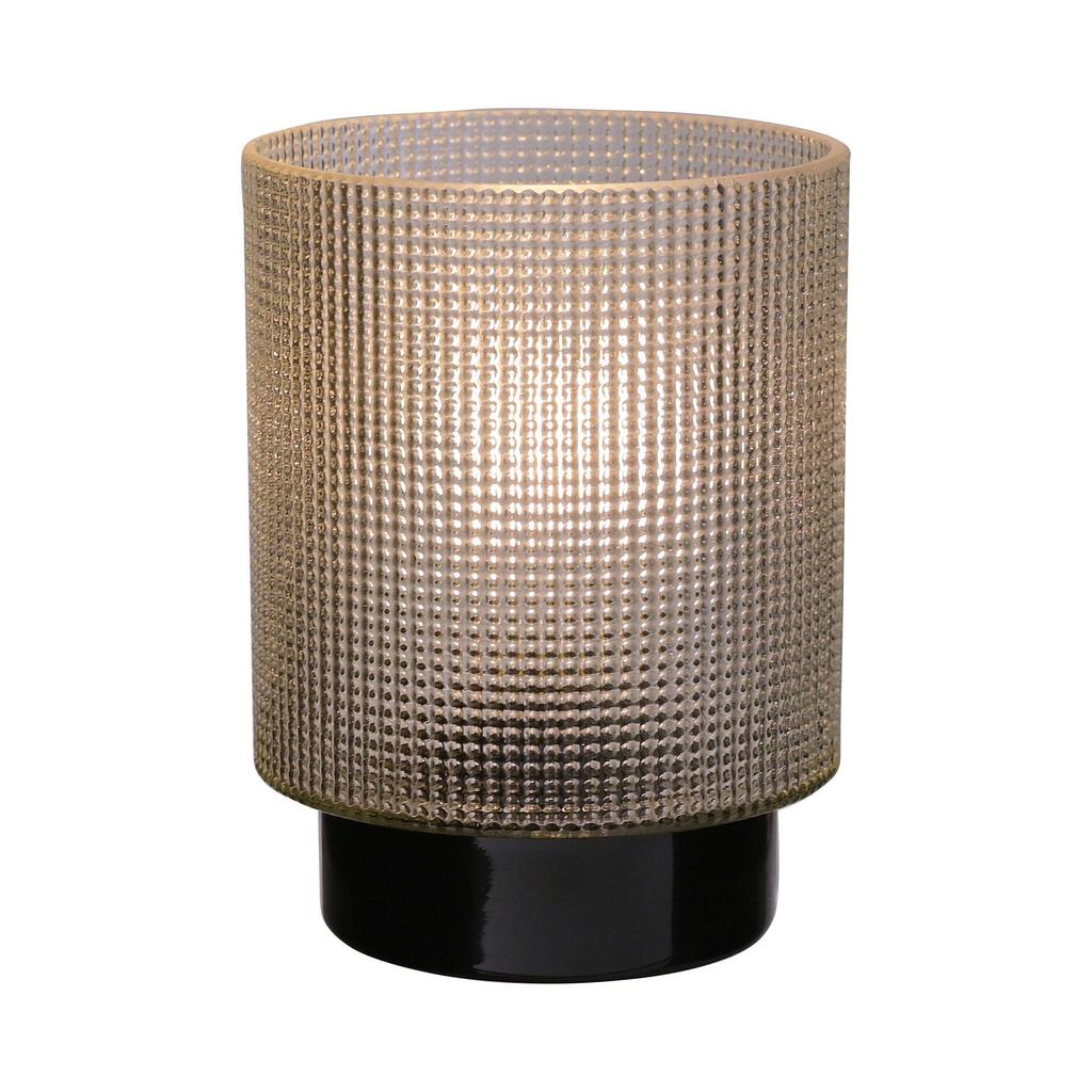Hestia Battery Operated Textured Glass Lamp With Black Base 12cm X 16cm