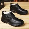 2025 Winter Echte Lederschuhe Herren Schneestiefel Warmes Plüsch Herren Stiefeletten Flach Rutschfest Baumwollschuhe Reines Schwarz