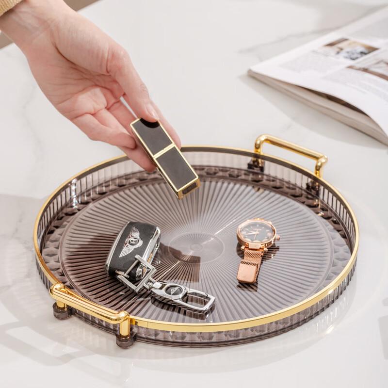 Ru Han Premium Round Gold Rim Acrylic Serving Tray