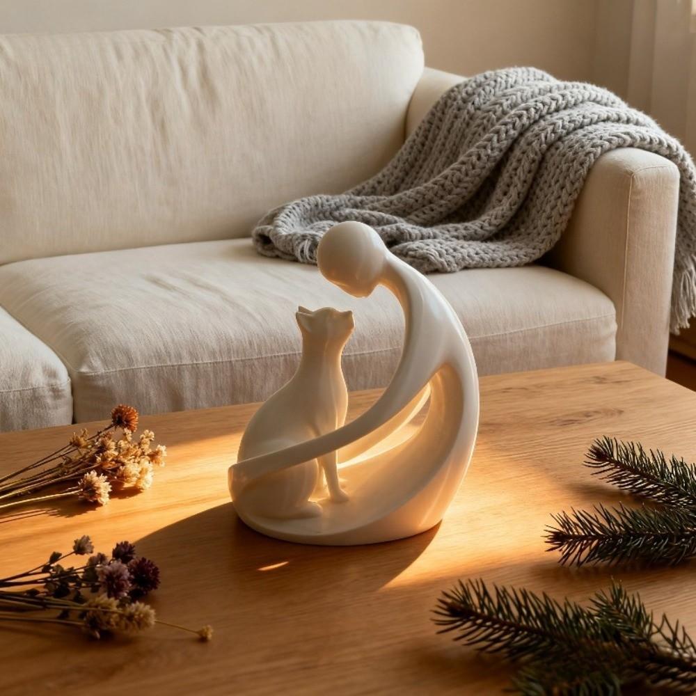 Modern Abstract Human and Cat Statue 3D Printing Abstract Cat Figurine Living Room