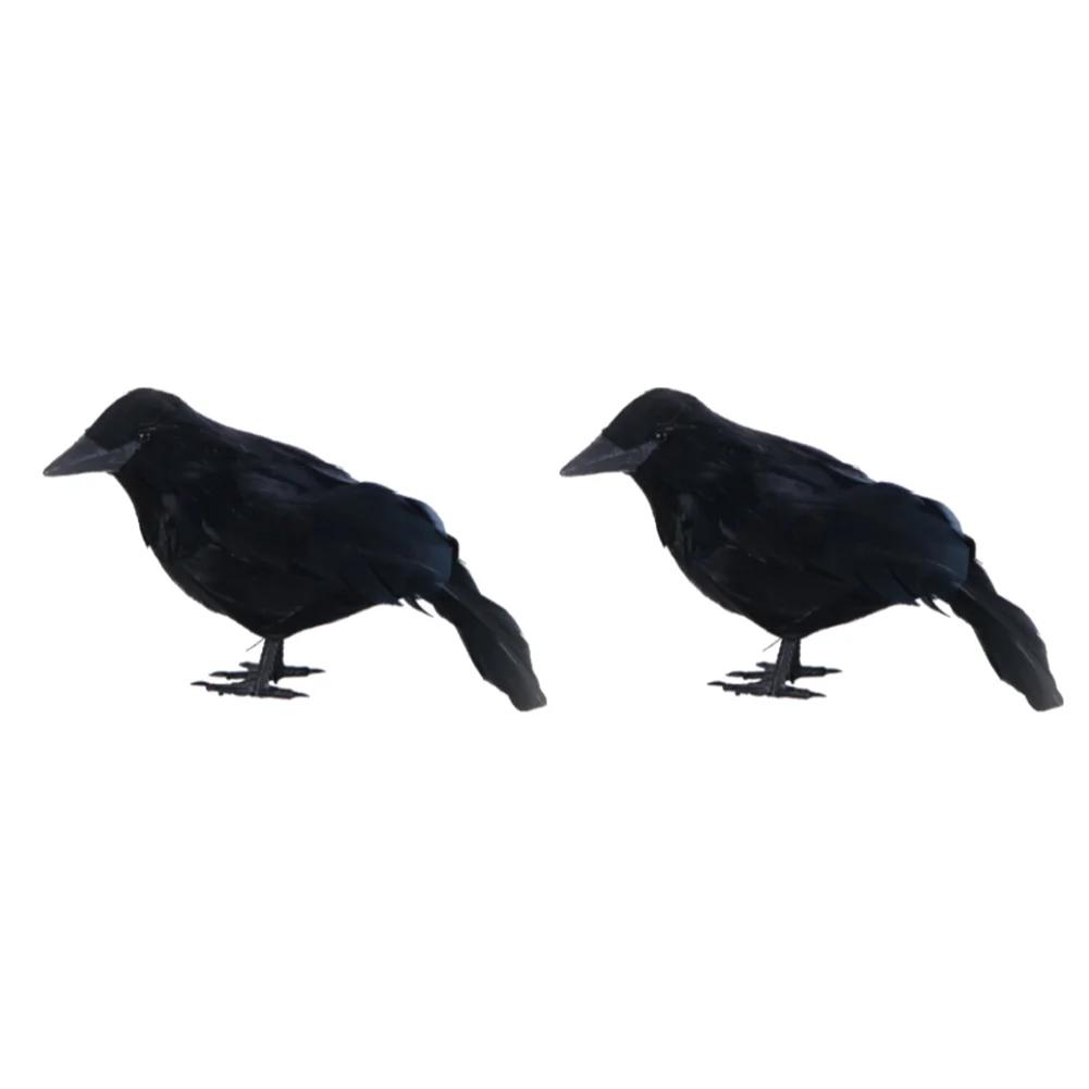 Halloween Artificial Raven Crow Realistic Black Feathered Crows Multifunctional Festive Atmosphere Lifelike for Garden Balcony