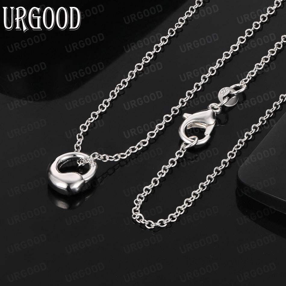 925 Sterling Silver Simple Glossy Ring Pendant Necklace - Beautiful Wedding Jewelry 45cm