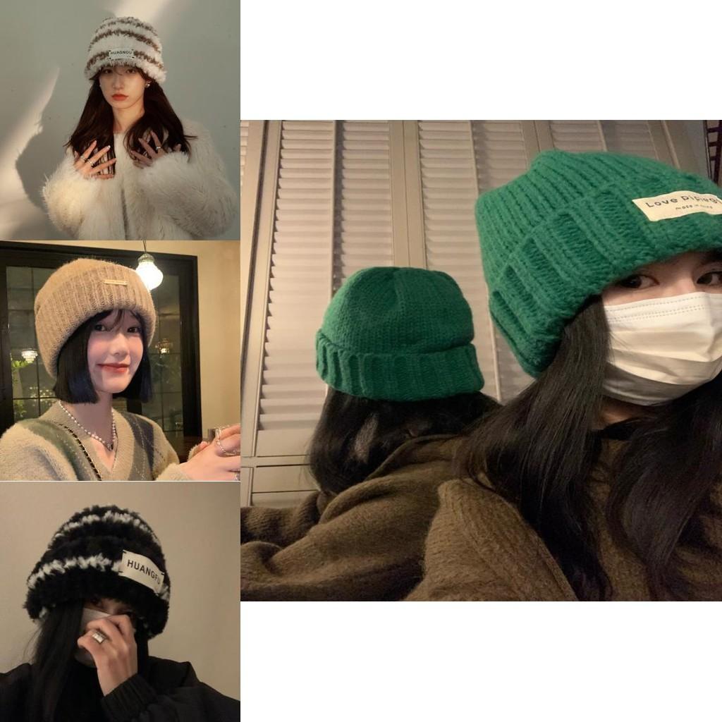 Trendy Womens Warm Knit Hat Winter Fluffy Rabbit Fur Beanie Letter Pattern