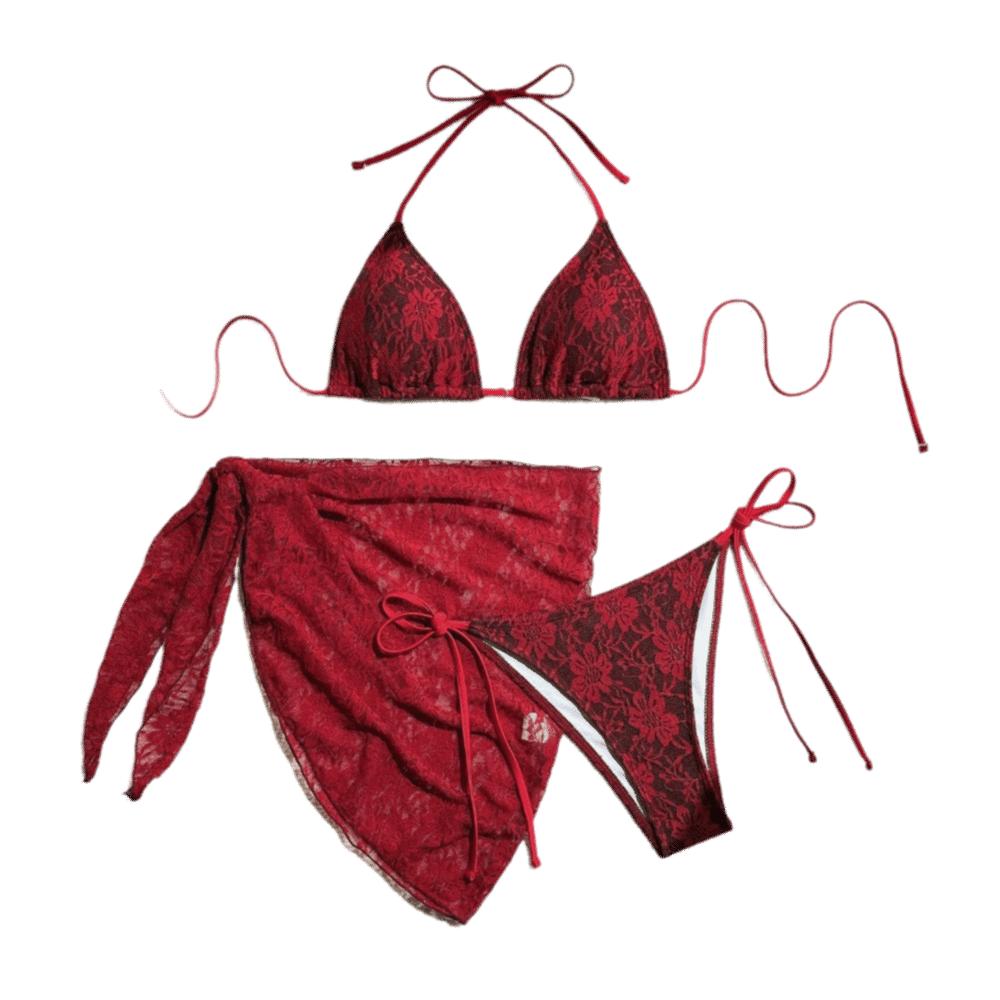

Halter Three-Piece Swimwear Cover Skirt Swimsuits Swimming Sexy Brazilian Bikini Set Vacay Outfit S